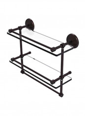 Monte Carlo Collection Brass Double Towel Bar With Glass Shelf Antique Bronze/Clear 16x5inch