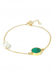 18 Karat Gold Malachite And Pearl Two Stone Bracelet