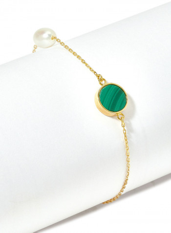 18 Karat Gold Malachite And Pearl Two Stone Bracelet
