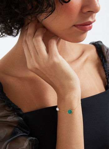 18 Karat Gold Malachite And Pearl Two Stone Bracelet