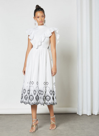 Embroidered Midi Dress White