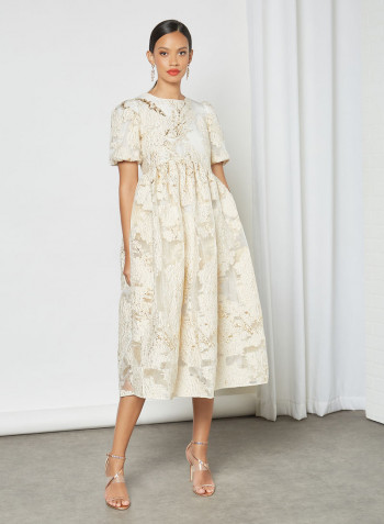 Jacquard Midi Dress Beige
