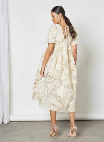 Jacquard Midi Dress Beige
