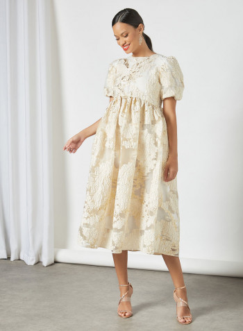 Jacquard Midi Dress Beige