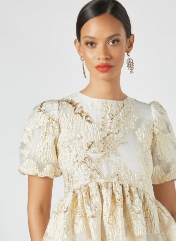 Jacquard Midi Dress Beige