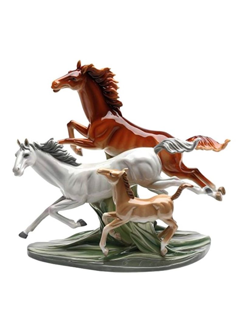 Galloping Horses Ceramic Figurine White/Beige/Orange 11.875inch