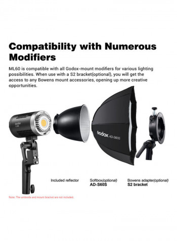 ML60 Portable Studio LED Light for Portrait Photography Black