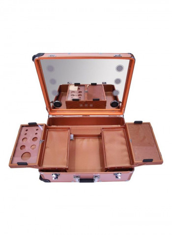 Makeup Box Trolley Bag With LED Rose Gold/Brown