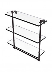 3-Tiered Towel Bar Glass Shelf Clear/Black 16inch