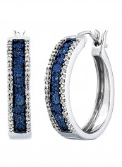 925 Sterling Silver Diamond Studded Hoop Earrings
