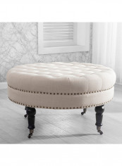 Tufted Round Castered Ottoman Bench Beige 45x88x88centimeter