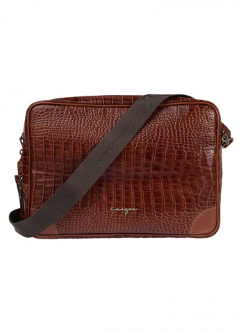 Croco Leather Cross Body Laptop Bag Brown
