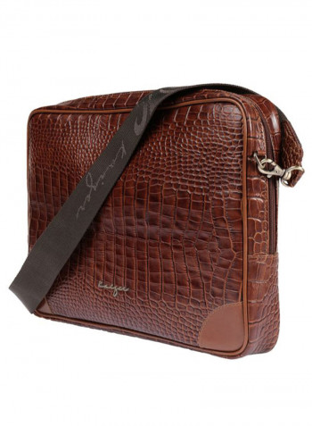 Croco Leather Cross Body Laptop Bag Brown