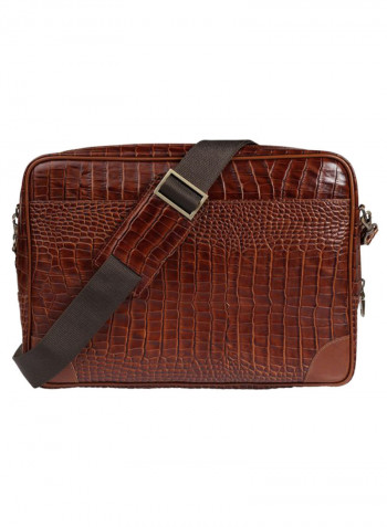 Croco Leather Cross Body Laptop Bag Brown