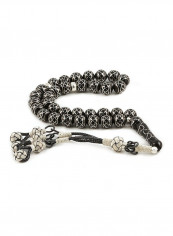 Jet Stone (Black Amber) Prayer Beads with Sterling Silver Components