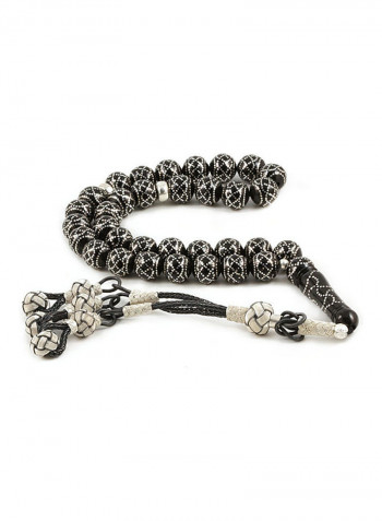Jet Stone (Black Amber) Prayer Beads with Sterling Silver Components