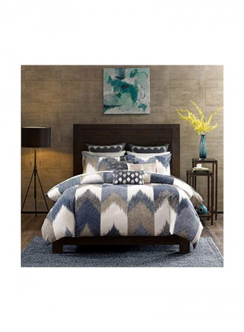 3-Piece Chevron Patterned Cotton Comforter Set Navy/Taupe/Ivory
