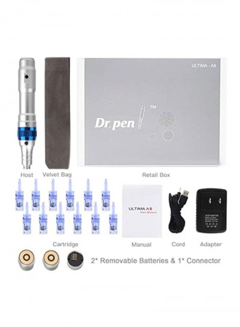 Ultima A6 Professional Microneedling Pen With Needles Cartridges Blue/White/Silver