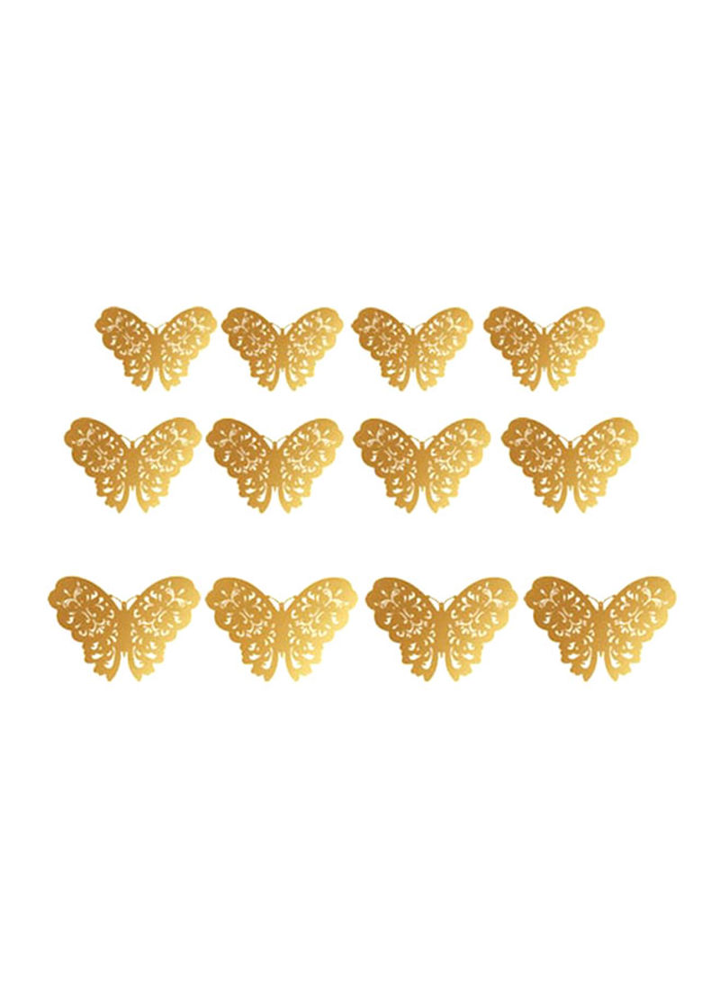 12-Piece 3D Hollow Butterfly Wall Sticker Golden