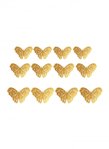 12-Piece 3D Hollow Butterfly Wall Sticker Golden