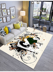 3D Music Themed Pattern Water Absorbent Living Room Carpet White/Green 180x280centimeter
