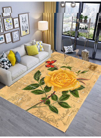 Flowers Pattern Anti-Slip Mat Yellow/Brown 180x280centimeter