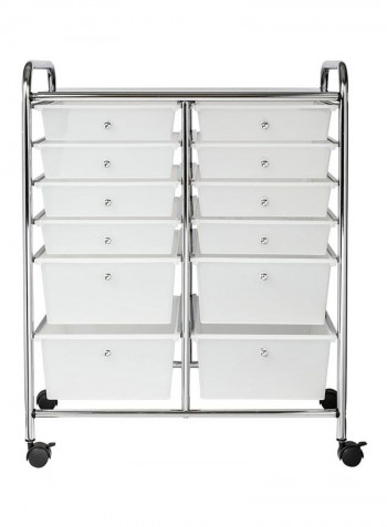 12-Drawer Storage Cart Clear/Silver/Black 15x25x32inch