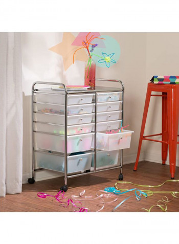 12-Drawer Storage Cart Clear/Silver/Black 15x25x32inch