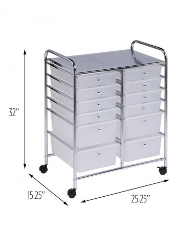 12-Drawer Storage Cart Clear/Silver/Black 15x25x32inch