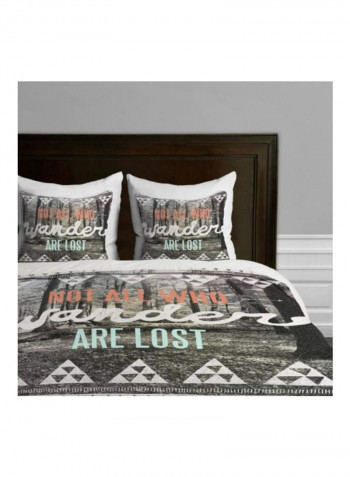 Printed Duvet Cover Polyester Grey/White/Black Queen