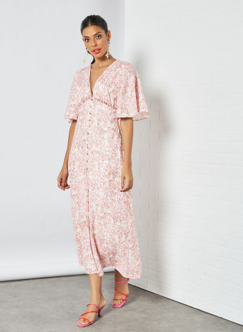Printed V-Neck Dress Pink