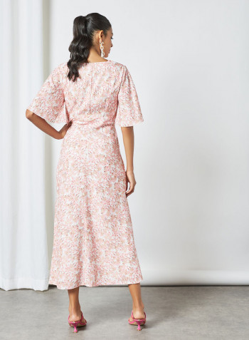 Printed V-Neck Dress Pink