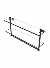 Foxtrot Collection Two Tiered Integrated Towel Bar Glass Shelf Antique Bronze 22inch