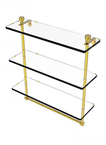 Foxtrot Collection Triple Tiered Integrated Towel Bar Glass Shelf Gold/Clear 16inch