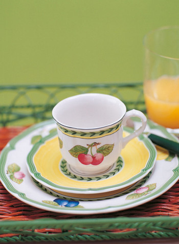 12-Piece French Garden Fleurence Coffee Cup And Saucer Set White/Yellow/Green