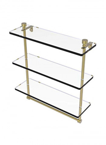 Foxtrot Collection Triple Tiered Integrated Towel Bar Glass Shelf Clear/Gold 16inch