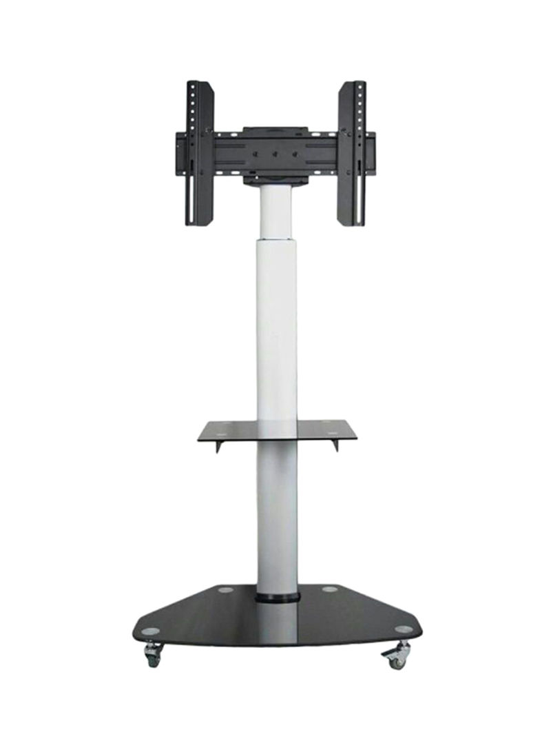 Television Floor Stand Silver, By Bluetek, 32 inches to 70 inches loading capacity, Wheels with break Black