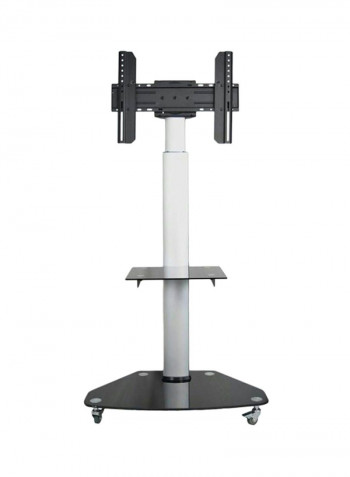 Television Floor Stand Silver, By Bluetek, 32 inches to 70 inches loading capacity, Wheels with break Black