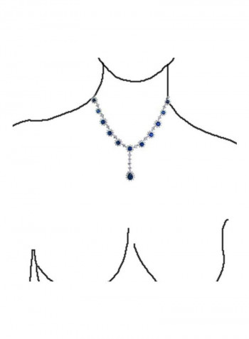 Rhodium Plated Brass Cubic Zirconia And Sapphire Studded Teardrop Necklace