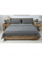 3-Piece Belgian Flax Linen Quilt Set Fabric Grey 220x220cm