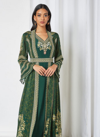 Indian Mugal Jewel Print Dress Dark Greenish Blue