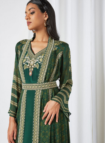 Indian Mugal Jewel Print Dress Dark Greenish Blue