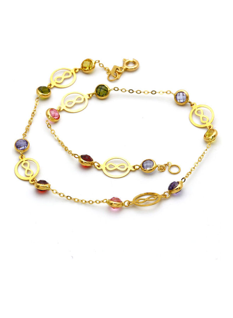 18 Karat Gold Infinity Stone Studded Anklet Gold/Green/Yellow
