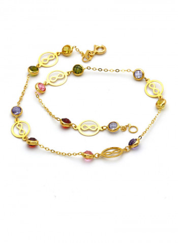 18 Karat Gold Infinity Stone Studded Anklet Gold/Green/Yellow