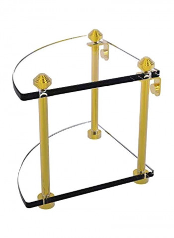 Southbeach Collection Two Tier Corner Glass Shelf Gold/Clear 8x8x8inch