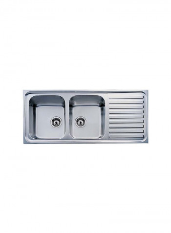 Classic 2B 1D Inset Stainless Steel Sink With Two Bowls And One Drainer Stainless Steel 1160x500x190mmmm