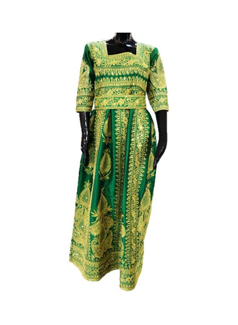 Al Darzy Long Sleeve Jalabiya Dress Green/Gold
