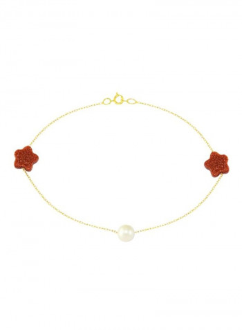 10K Gold Star Sunstone And Pearl Bracelet