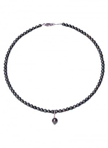 18K White Gold Pearl With Diamond Necklace