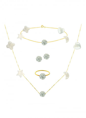 18 Karat Yellow Gold Gradual Built In Mother Of Pearl And Crystal Ball Jewellery Set